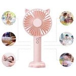 Wholesale Cat Ear Portable USB Rechargeable Handheld 3 Speed Strong Wind Electric Small Mini Cooling Fan with Cell Phone Holder and Light (White)